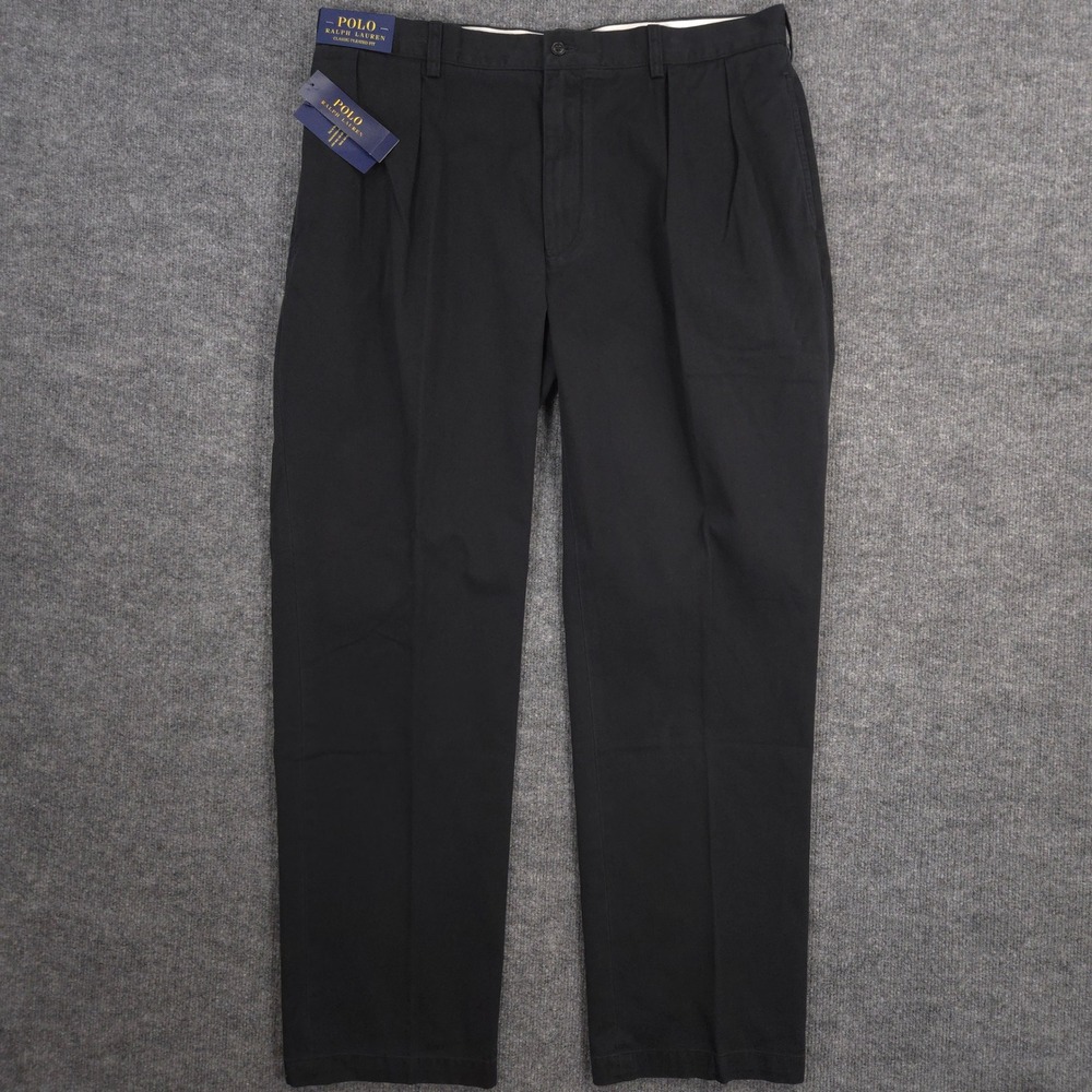 Polo Ralph Lauren Pants Mens 38X32 Black Straight Leg Classic Fit Pleated NEW - Picture 2 of 15